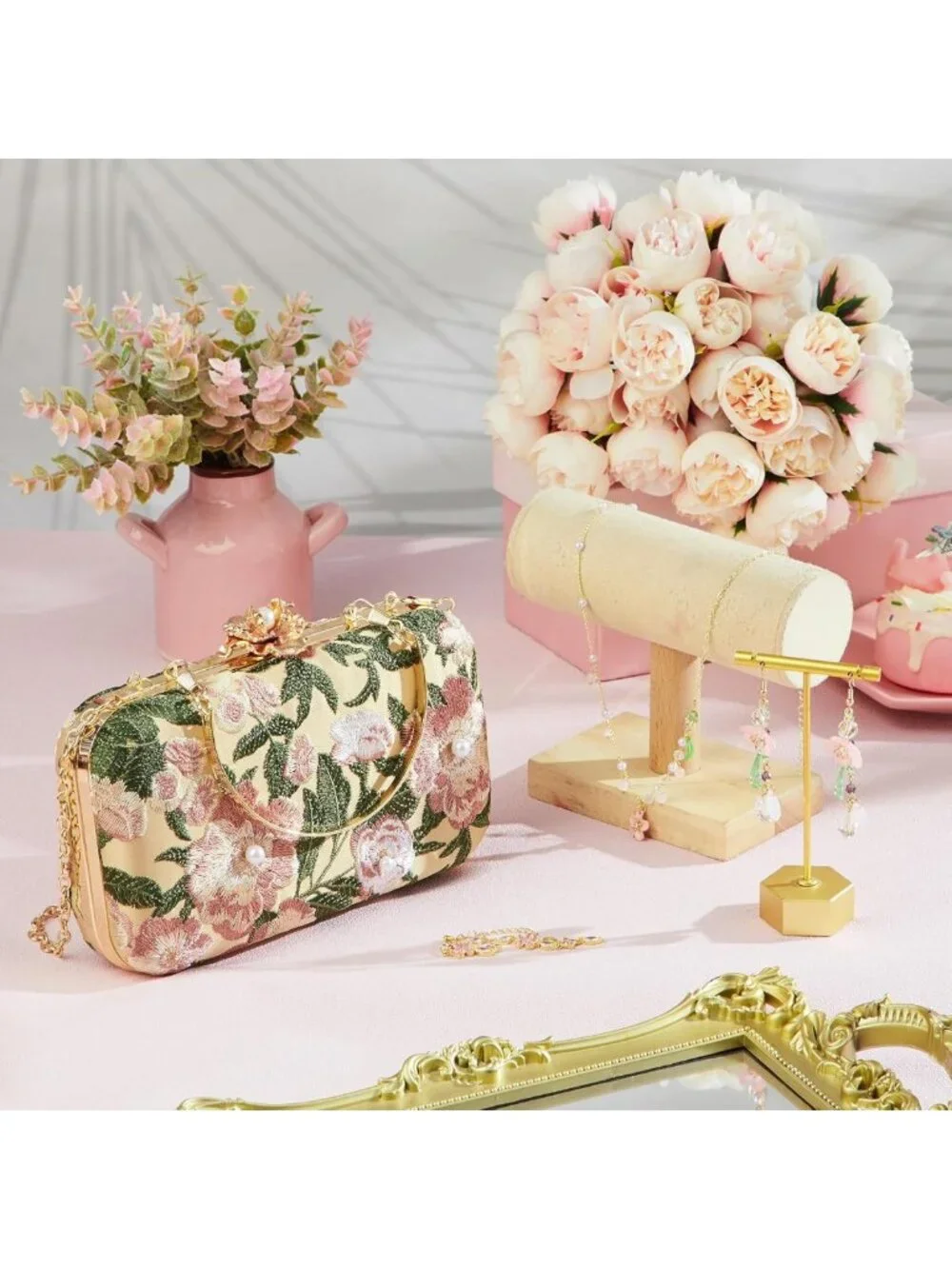 Floral Embroidered Clutch & Jewelry Set for Women - Elegant Accessories for Any